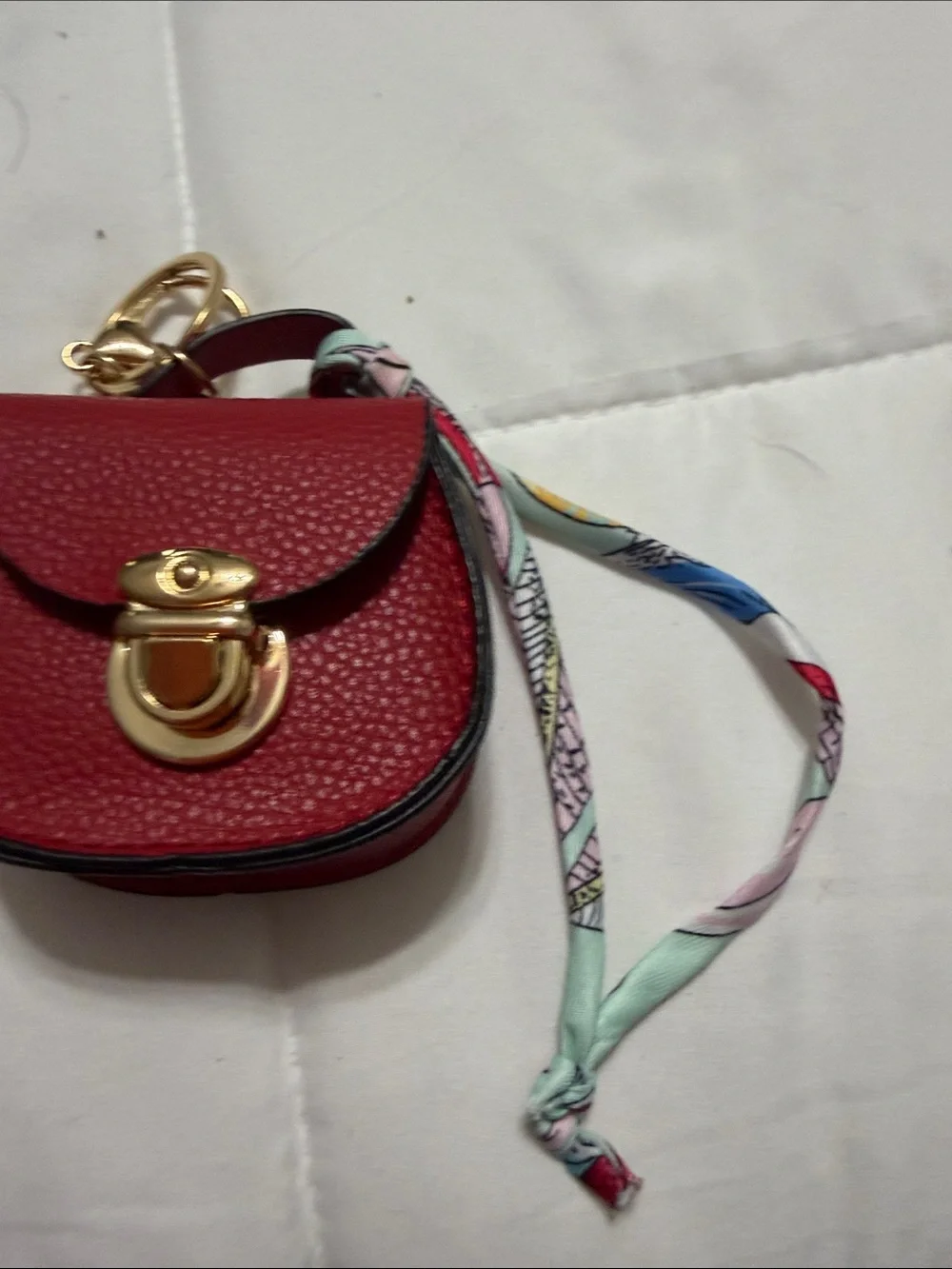 Women’s Red Mini Saddle Bag Charm/Keychain with Gold Hardware. NWOT